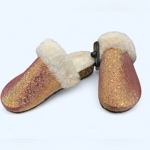 Glittery Gold and Pink Fur-Lined Slippers